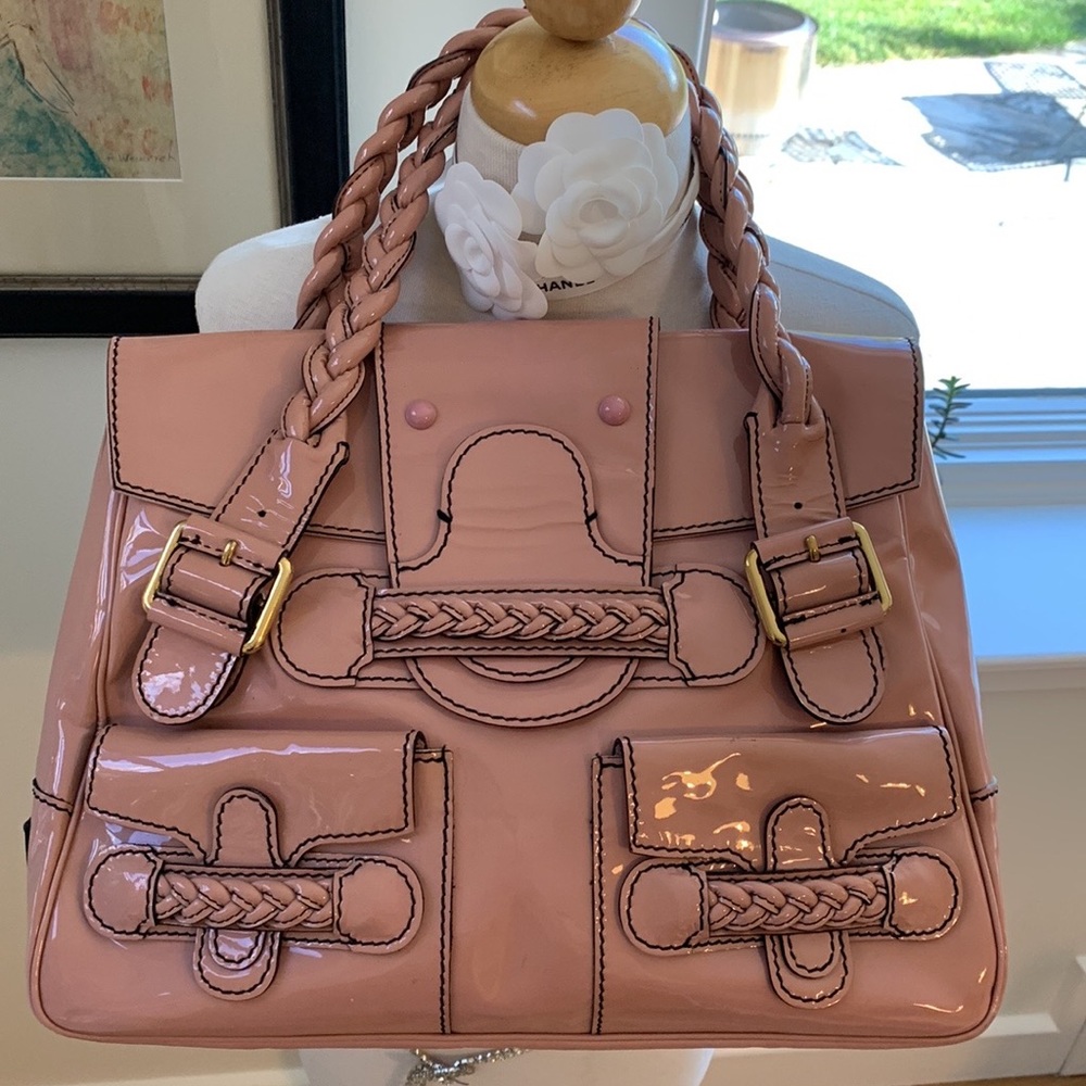 Valentino pink patent leather large Histoire tote purse